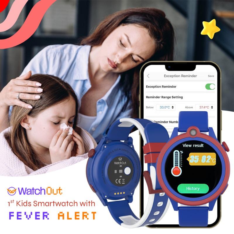 WatchOut Next-Gen+ Kids Phone Smartwatch with GPS Tracking, Heart Rate, Fever Alert, 4G Sim Enabled, Audio-Video Call, Convirtible Air Tag, Changeable Dial Ring, SOS & Parental Lock (Captain Blue)