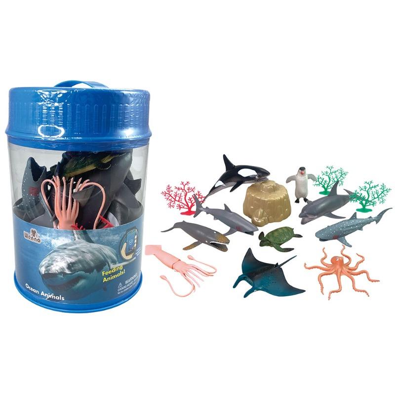 مجموعة ألعاب حيوانات المحيط، 14 قطعة في أنبوب بارتفاع 9.5 بوصة