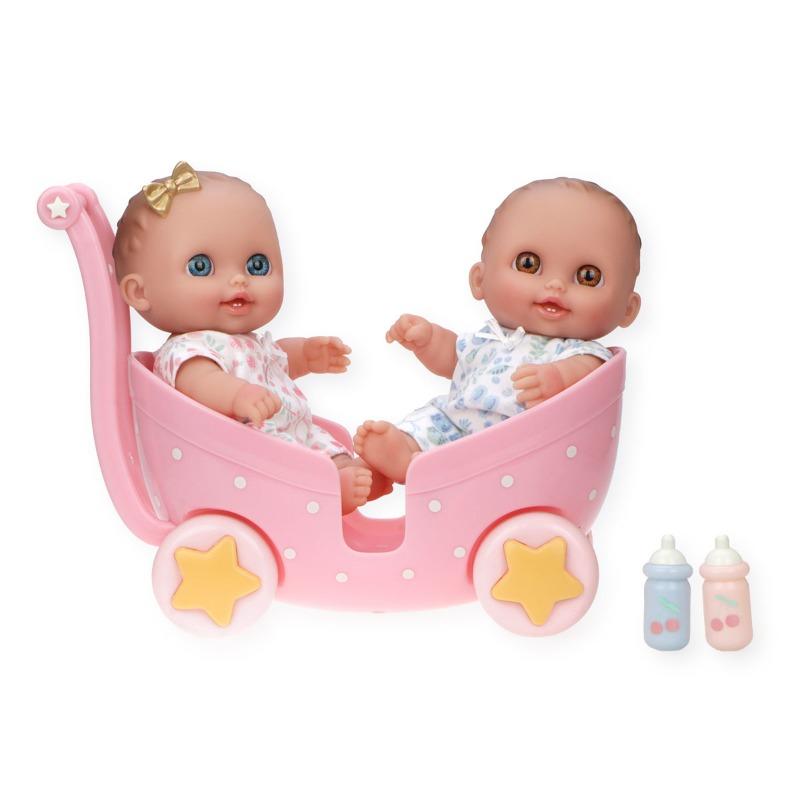 مجموعة دمى التوأم الصغيرة مع عربة مزدوجة