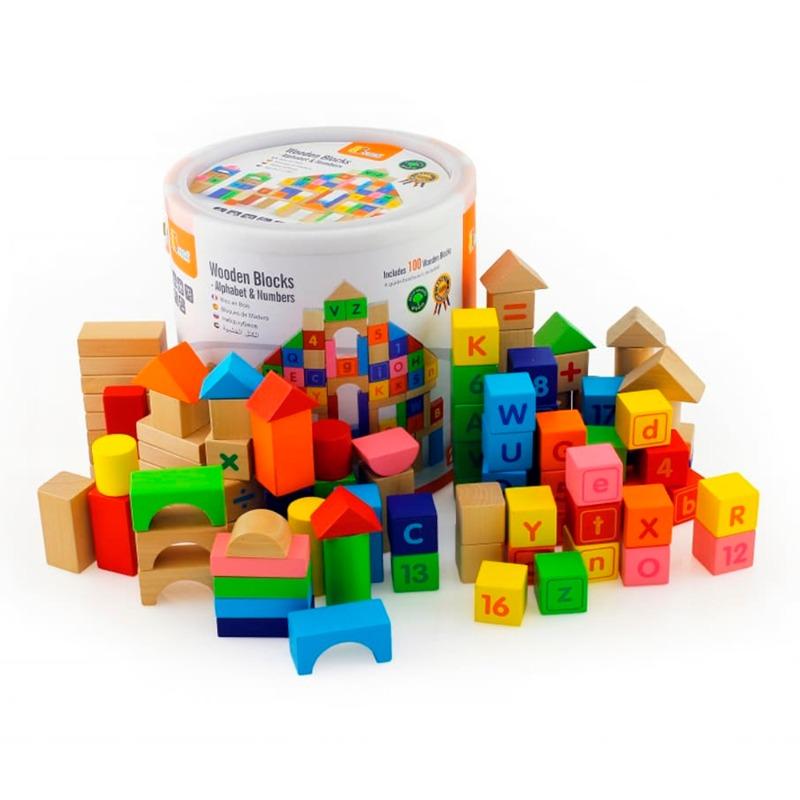 VIGA Wooden Blocks Alphabet And Numbers 100 Pcs