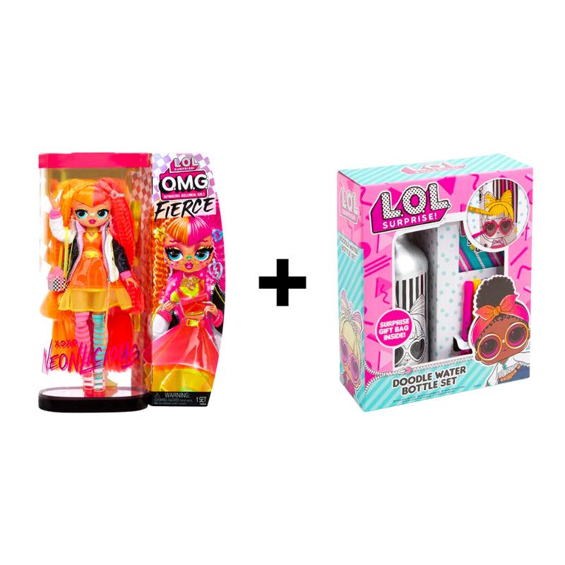 اشتري 1 واحصل على 1 مجانا - لول سربرايز أو إم جي فيرس دمية نيون ليشس + لول سربرايز مجموعة مطارة مياه مع أدوات التزيين
