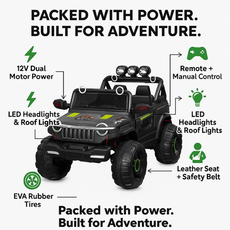 سيارة جيب أوربان توتس أدفنتشر رباعية الدفع للأطفال - إصدار أخضر عسكري