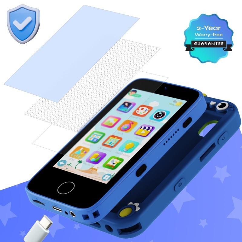 WatchOut Kids Learn Phone with Zero Eye Strain screen, HD camera, Learning Content, Parental Control, Screen and App Time Limit, Emergency WiFi Calling and Kids Safe PlayStore (Blue Dino)