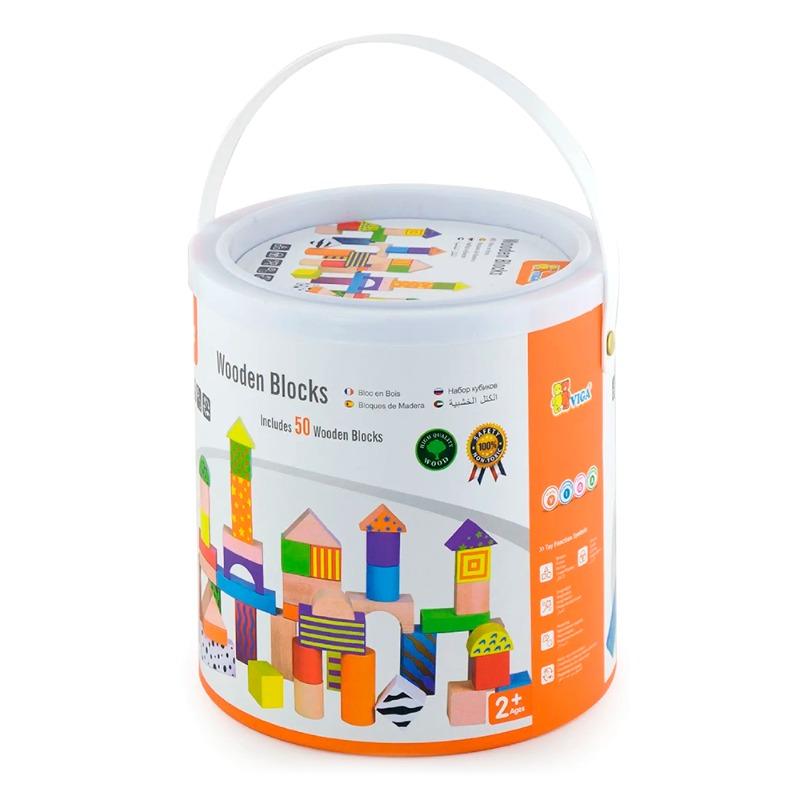 فيجا - مجموعة كتل البناء الخشبية - 50 قطعة