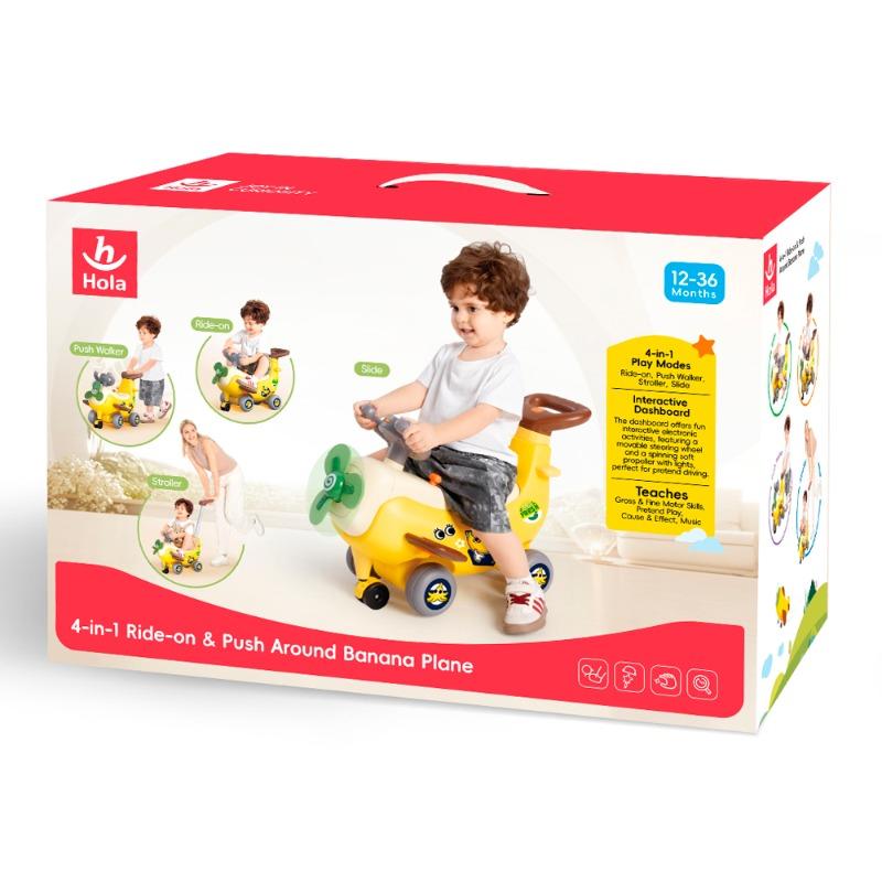 Interactive Ride-On Airplane Banana Push Handle 4 in 1