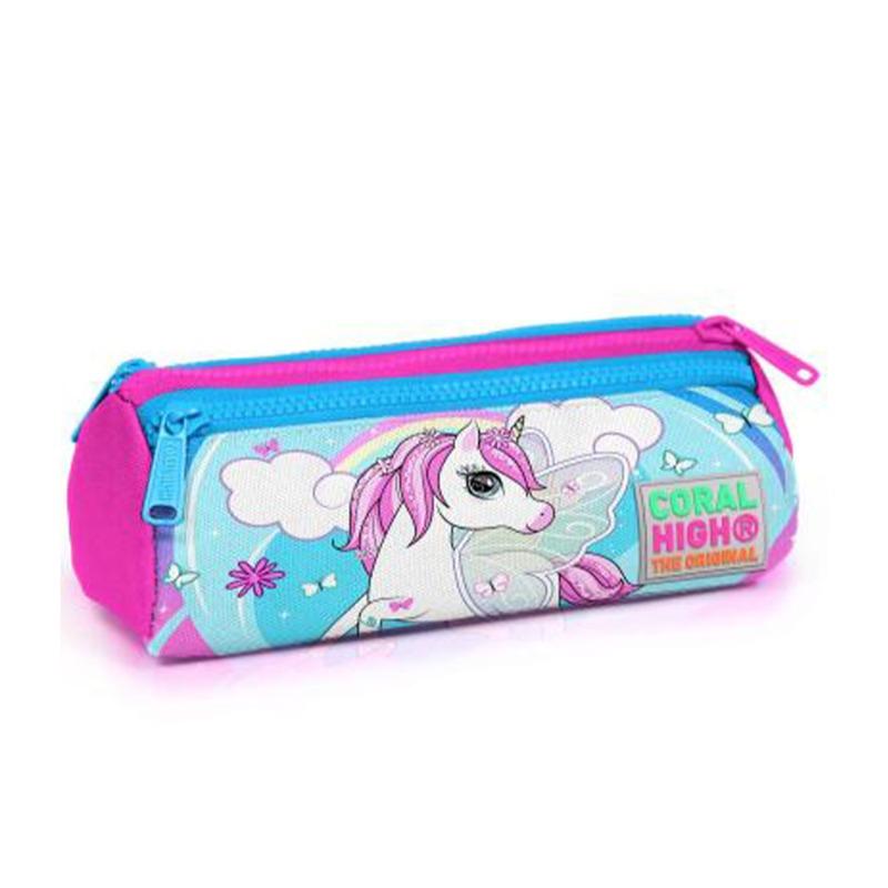 Coral High Kids Pencil Case - Unicorn Print - Neon Blue & Pink