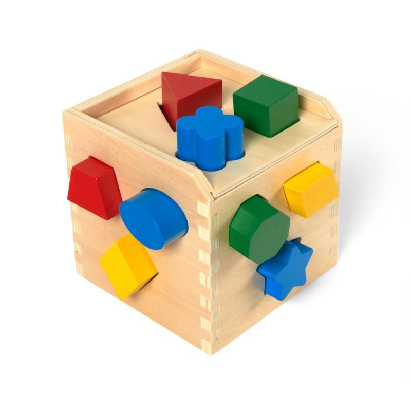 Melissa and Doug Shape Sorting Cube Classic Wooden Toy With 12 Shapes