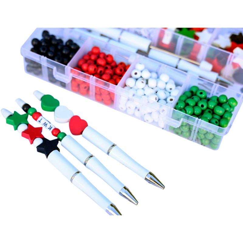 Twinsco Pens With Beads - Colors Of The Kuwait Flag