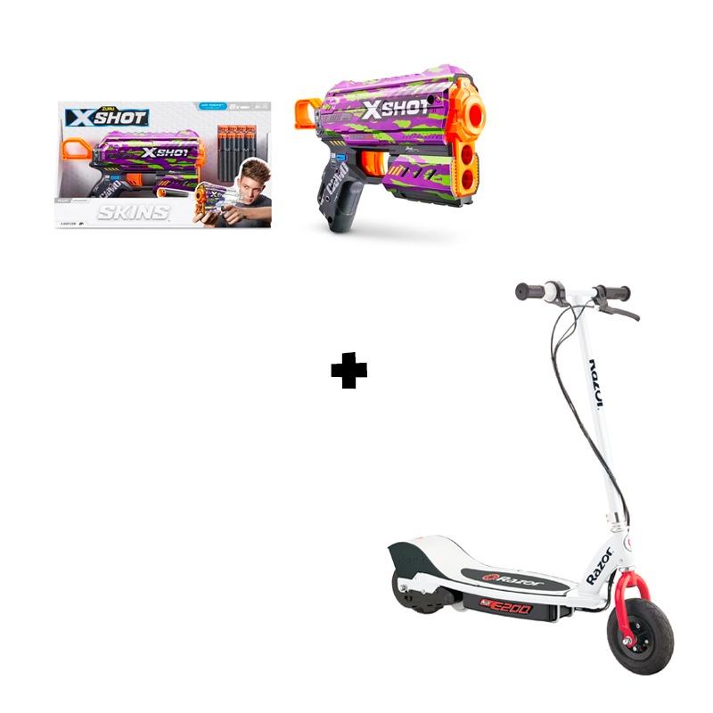 Boys Adventure Bundle (X-Shot Skins Flux Toy Blasters + Razor Scooter Electric E200)