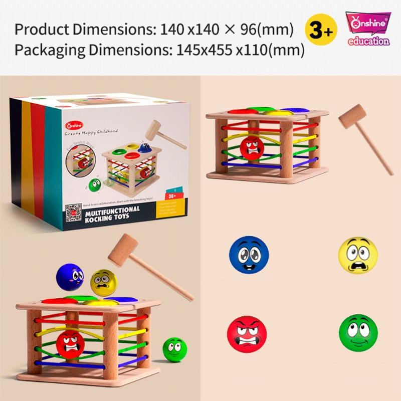 أون شاين - مكعبات فرز خشبية مع كرات ومطرقة