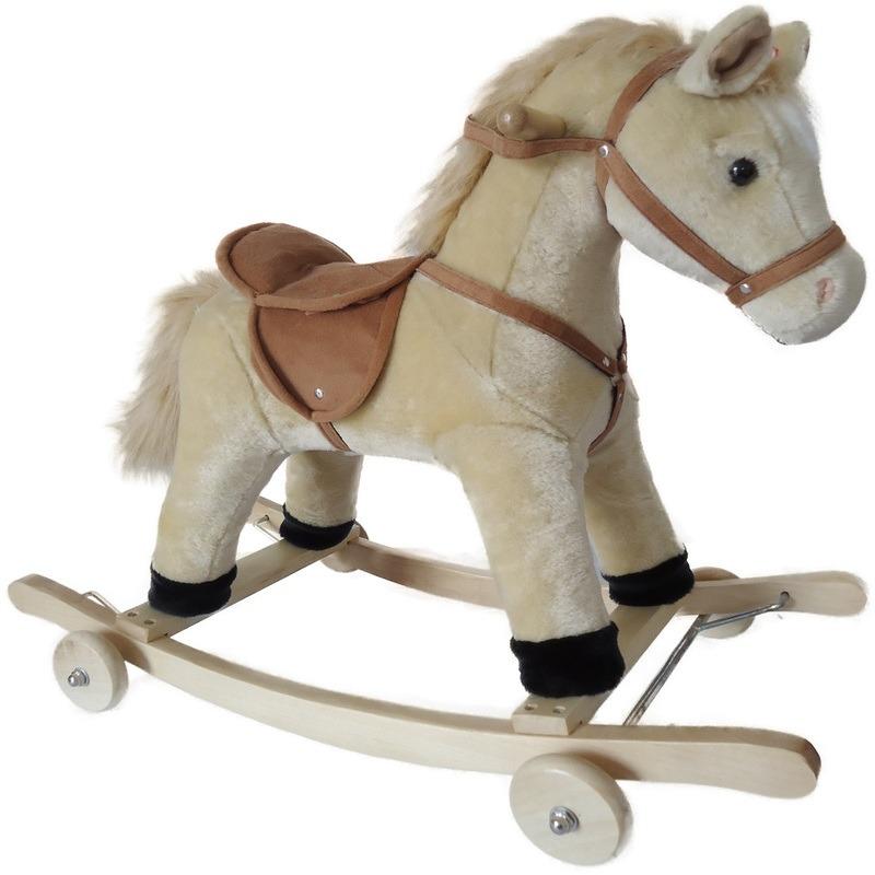 Wooden Rocking Horse With Wheels - Beige