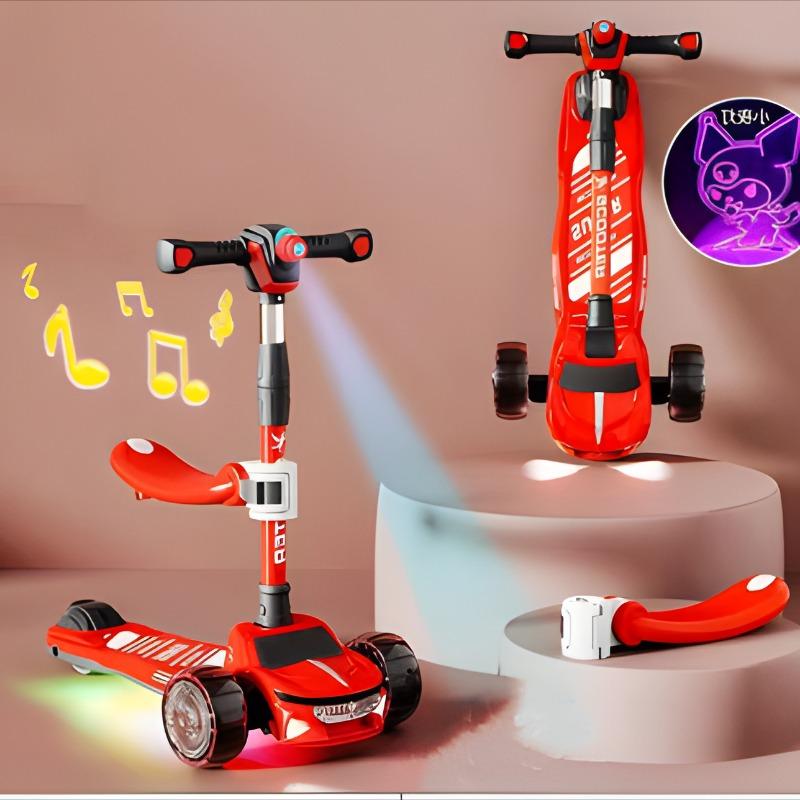 Kids Three Wheel Scooter With Flash Light And Chair - Red