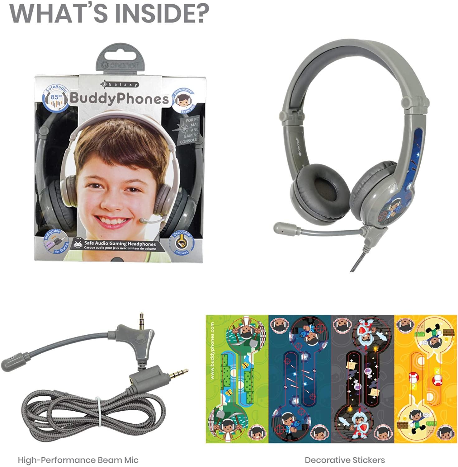 بودي فونز - سماعات إنفلايت سلكية للأطفال مع ميكرفون - رمادي