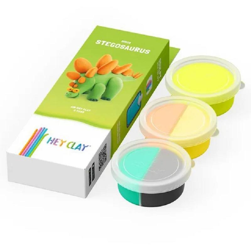 Hey Clay DIY Stegosaurus Plastic Modelling Air Dry Clay Kit - 3pcs