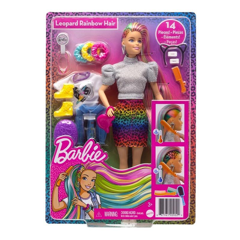 Barbie Leopard Rainbow Hair Doll with Color-change Hair