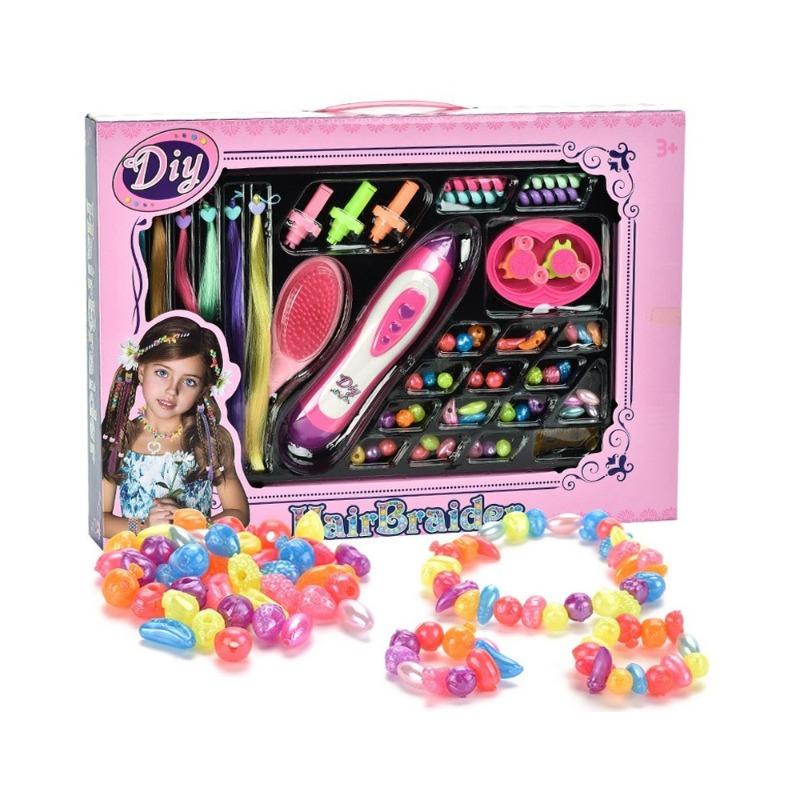 طقم تجميل أميرات للأطفال مع خرز ملوّن ومرآة تعليمية
