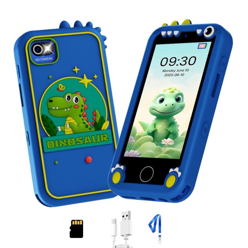 WatchOut Kids Learn Phone with Zero Eye Strain screen, HD camera, Learning Content, Parental Control, Screen and App Time Limit, Emergency WiFi Calling and Kids Safe PlayStore (Blue Dino)
