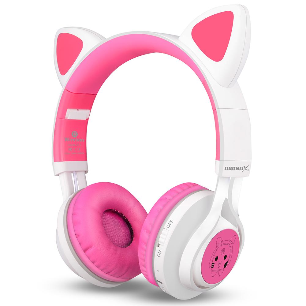 Riwbox Cat Ear Bluetooth Headphones - White Pink