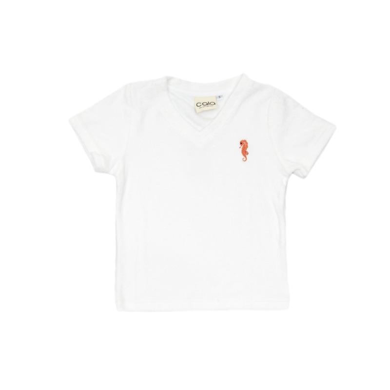 Cala V Neck Towel Shirt - White