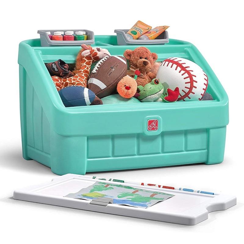 ستب2 - صندوق الألعاب وغطاء الفنون لون أخضر فاتح