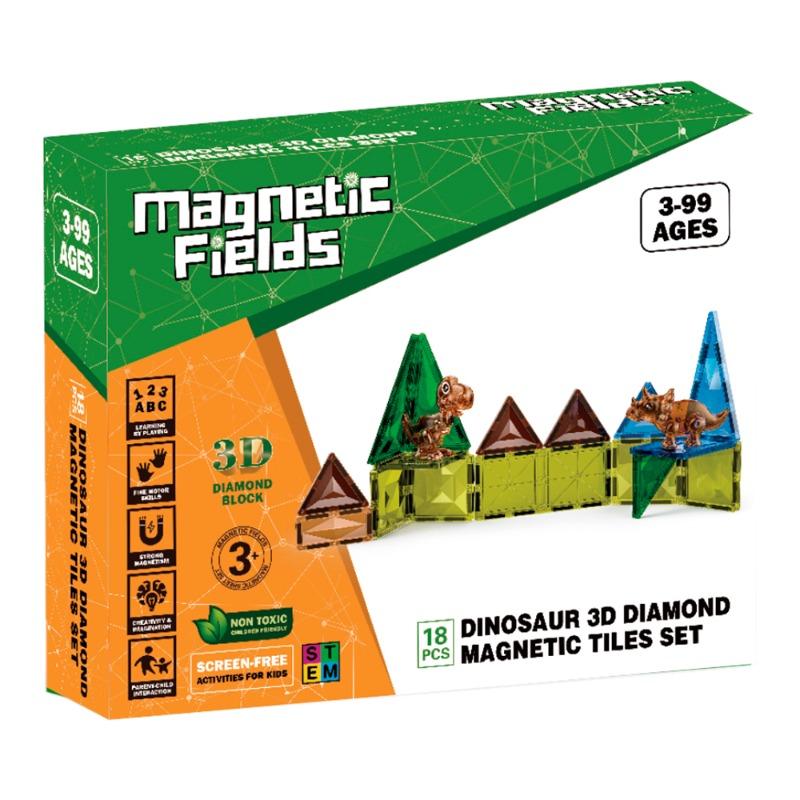 Magnetic Fields Dinosaur 3D Diamond Magnetic Tiles Set - 18 Pcs