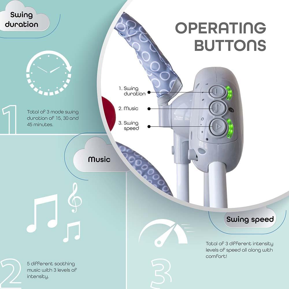مون - أرجوحة رضيع كهربائية - رمادي فاتح
