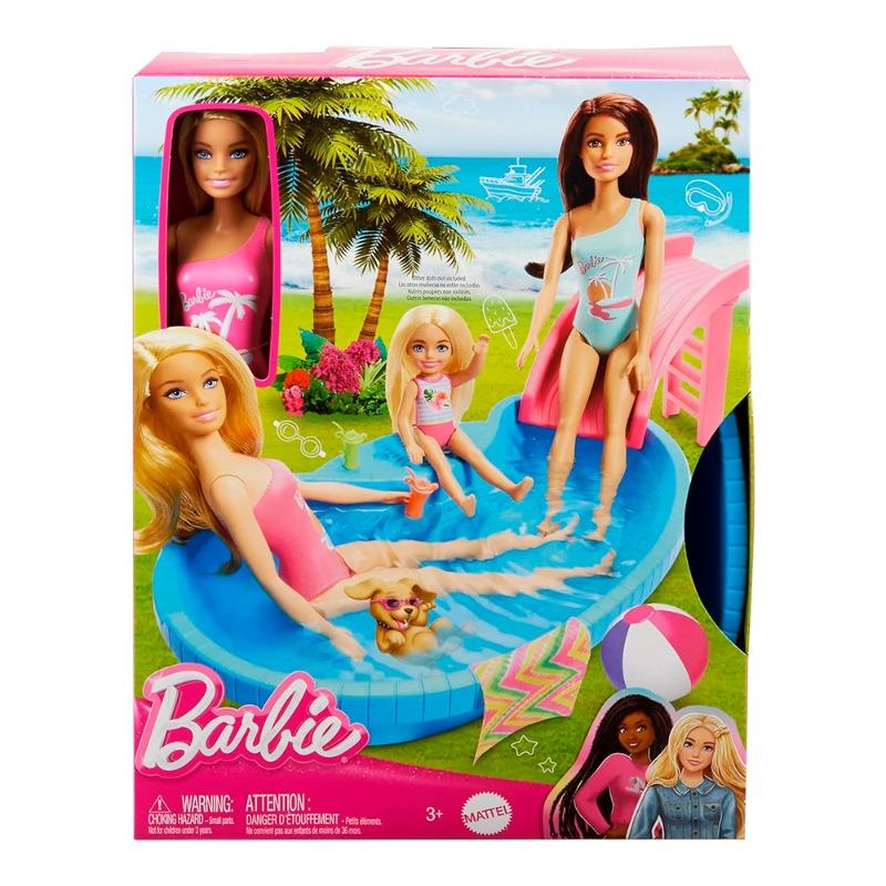 باربي - مجموعة لعب السباحة بزي لون وردي