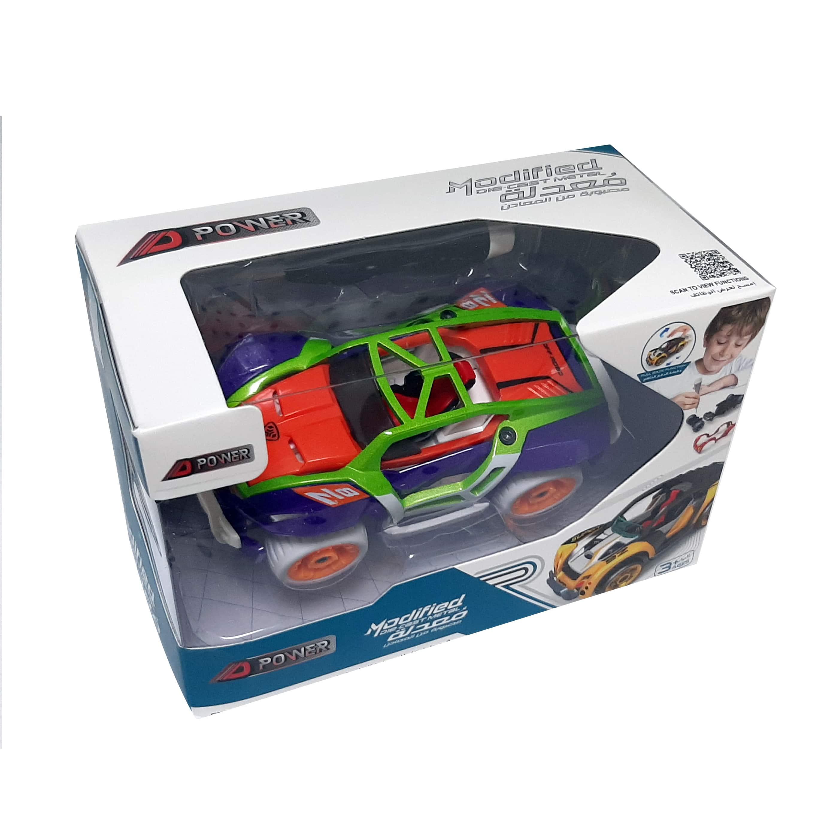 D Power Modified Die Cast Metal Pull Back Car - Off Road Green & Yellow