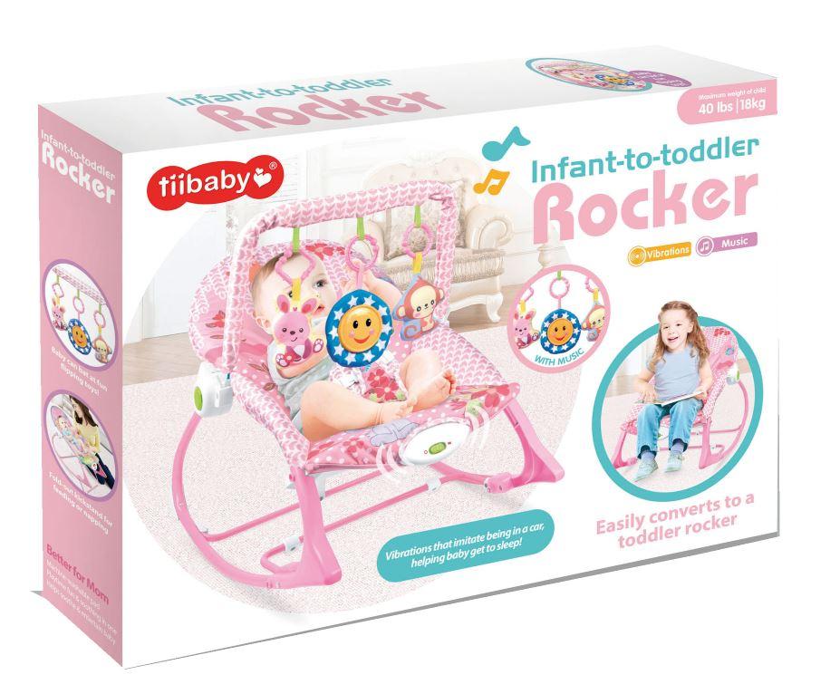 تي بيبي - كرسي هزاز للأطفال بموسيقى لون وردي