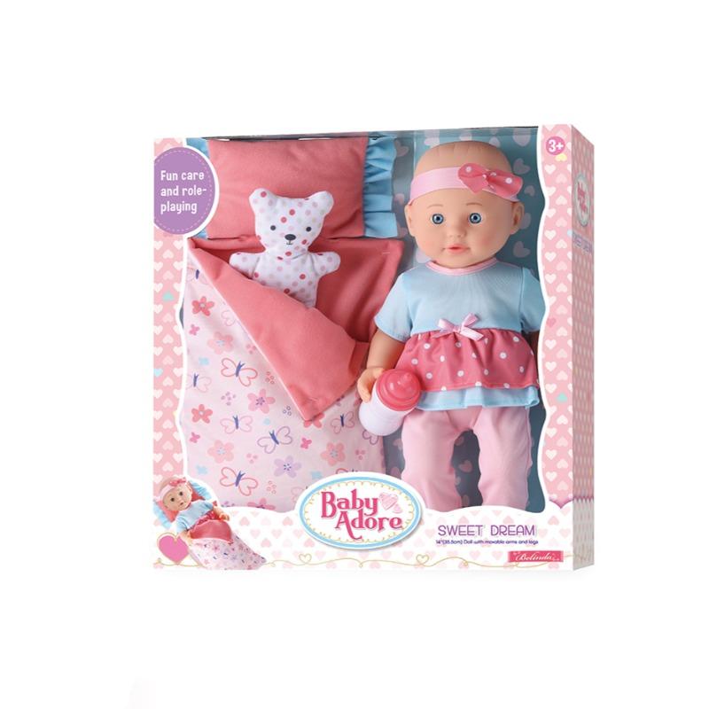 دمية طفل صلب 14 بوصة مع مجموعة نوم حلوة (4 قطع)