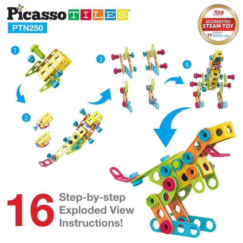 بيكاسو - مجموعة البناء الهندسي مع لعبة المثقاب الكهربائي 250 قطعة