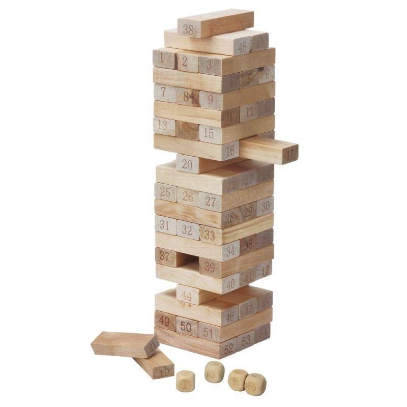 Power Joy Wooden Tower Building Blocks 54 Pcs – 4 Dices