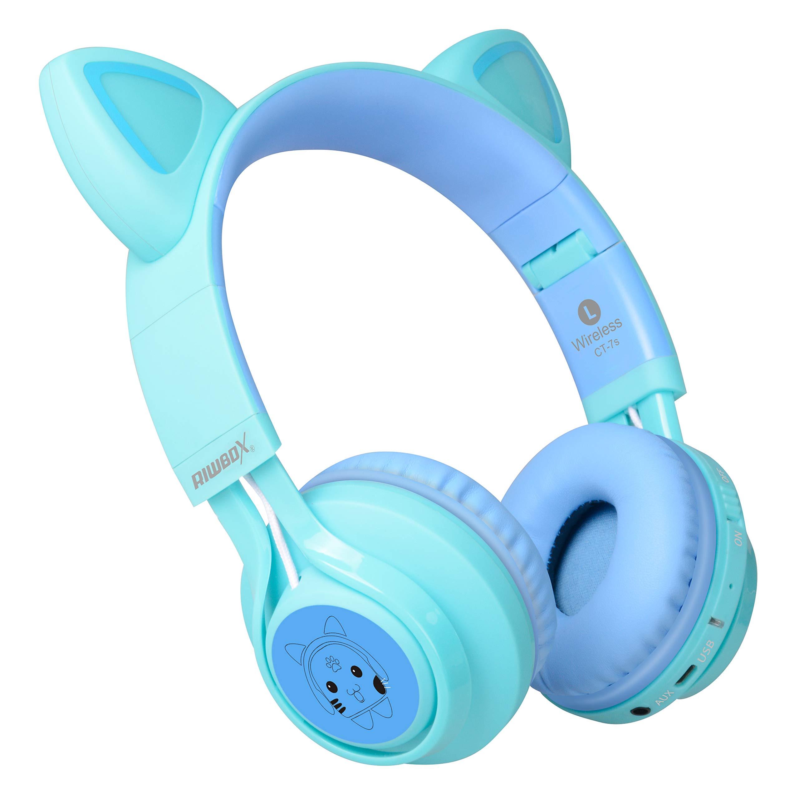 Riwbox Cat Ear Bluetooth Headphones - Blue Green