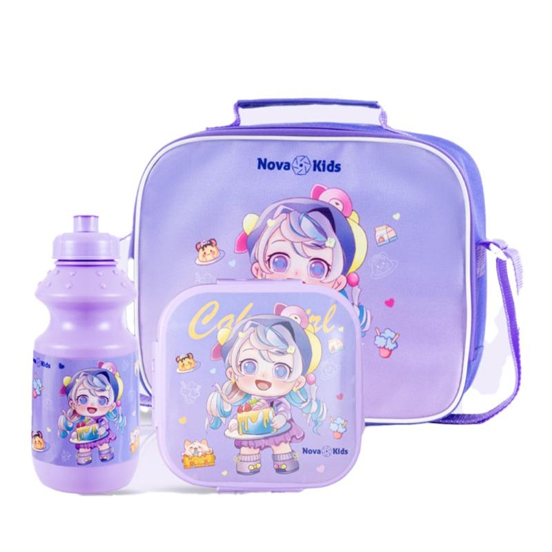 Nova Kids Lunch Box and Water Bottle With Lunch Bag - Purple