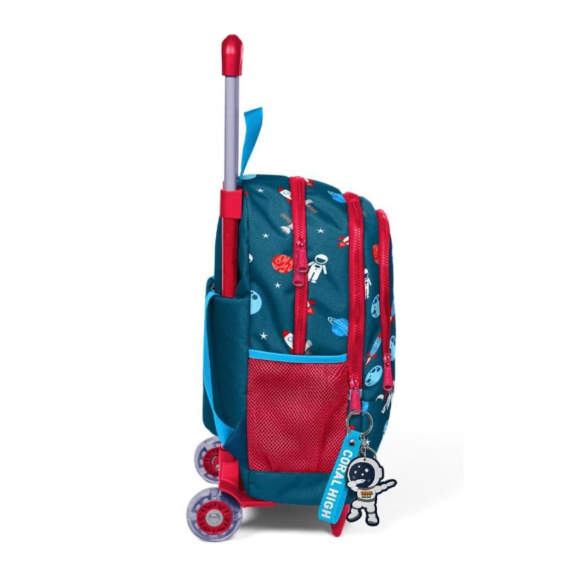 Coral High Kids Trolley School Backpack Indigo Red Space Patterned