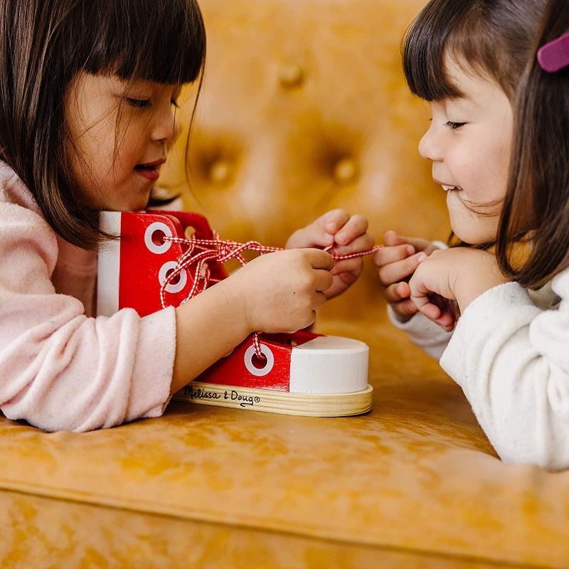 Melissa And Doug Deluxe Wood Lacing Sneaker - Learn to Tie a Shoe