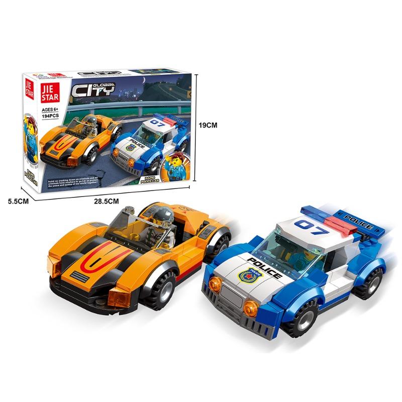 مجموعة مكعبات بناء سيارة ومركبة شرطة (194 قطعة)