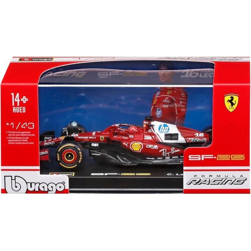 Bburago Ferrari SF-25 F1 Charles Leclerc Model with Helmet & Display Base