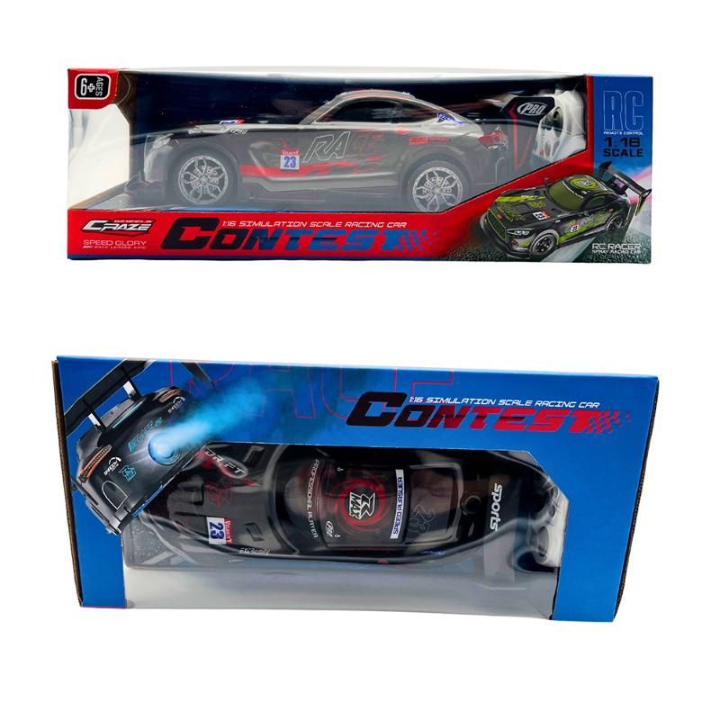 سيارة سباق RC مع موسيقى وإضاءة وتأثير الرذاذ مقياس 1:16 2.4G، قابلة للشحن ألوان متعددة