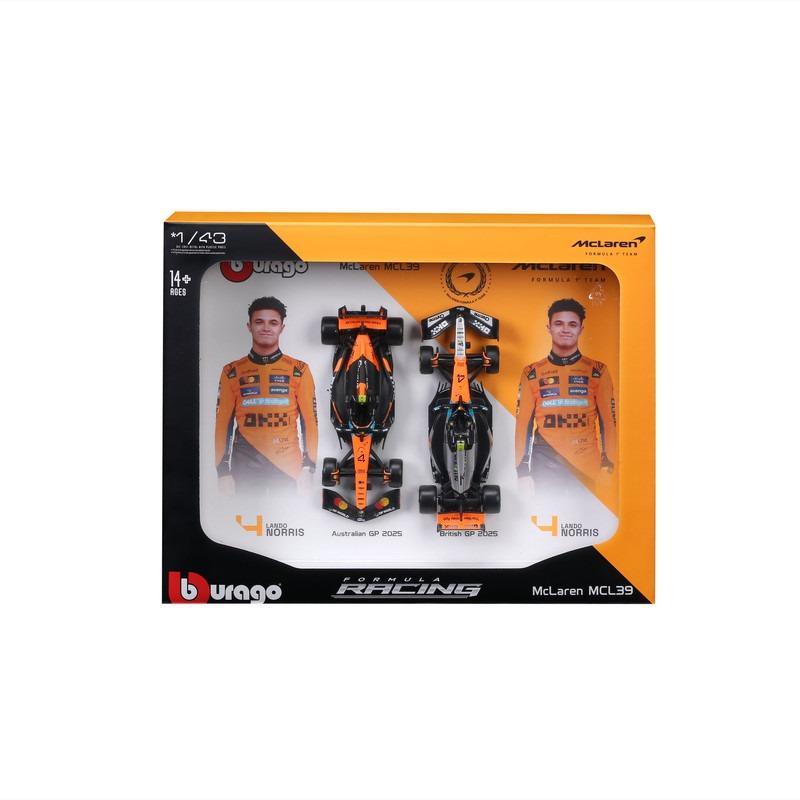 Bburago 1:43 McLaren MCL38 Miami GP 2024 Set of 2 F1 Models