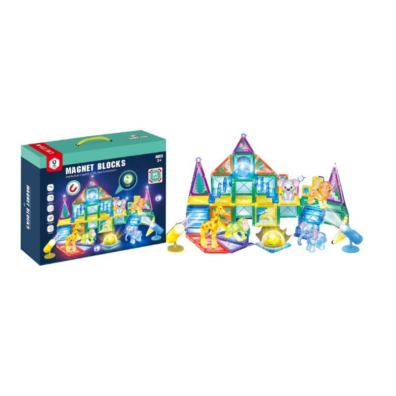 Magnetic Blocks & Forest Animal Light-Up Window Set – 64 Pieces