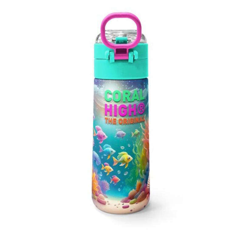 Coral High Kids - Seahorse Patterned Straw and Direct Drinking Steel Thermos 500 ml