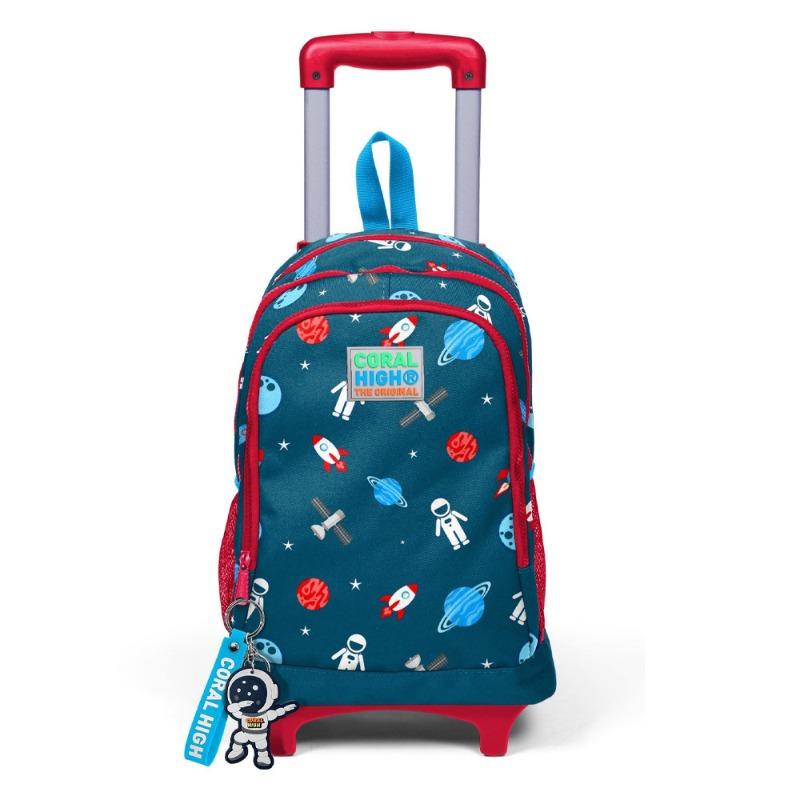 Coral High Kids Trolley School Backpack Indigo Red Space Patterned