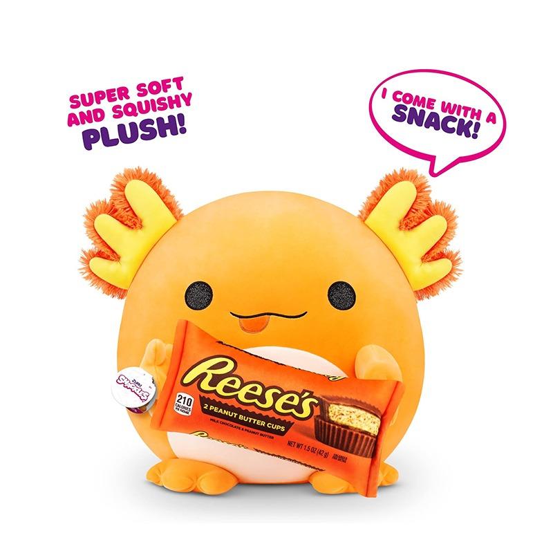 سناكيلز ميديم - دمية سمكة أكسولوت تحمل حلوى ريسيز القطيفة