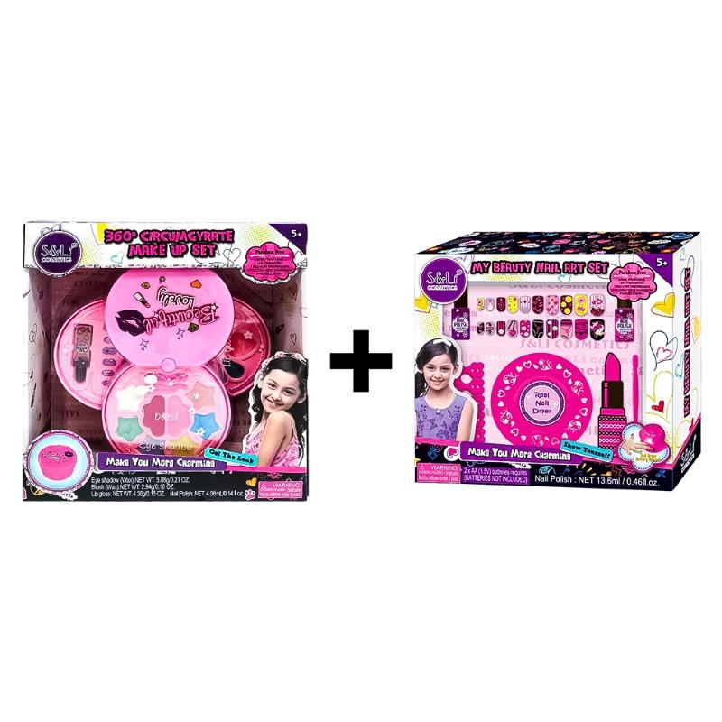اشتري 1 واحصل على 1 مجانا سباركل آند جليتر - مجموعة أدوات مكياج شكل دائري + مجموعة تجميل والعناية بالأظافر