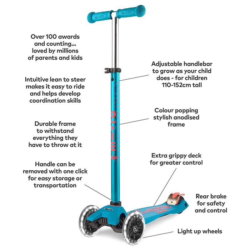 مايكرو ماكسي - سكوتر ديلكس مع إضاءة العجلات - أزرق