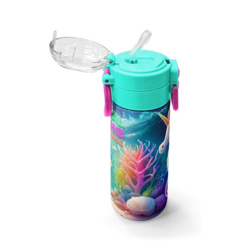 Coral High Kids - Seahorse Patterned Straw and Direct Drinking Steel Thermos 500 ml