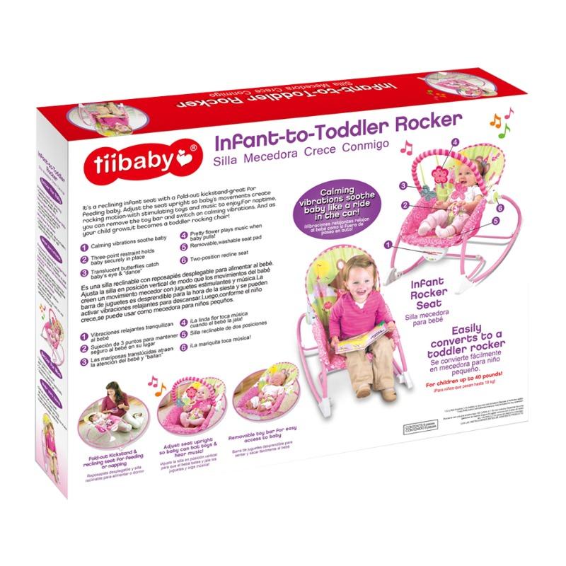 تي بيبي - كرسي هزاز للأطفال بموسيقى لون وردي