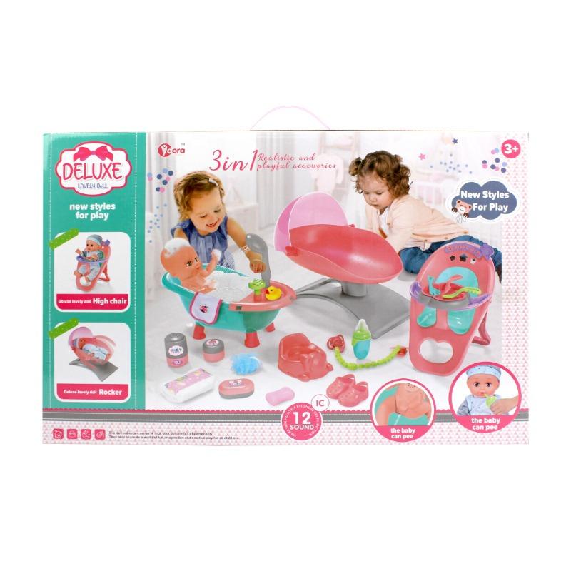 دمية بيبي 14 بوصة 3 في 1 مع أصوات تفاعلية وإكسسوارات