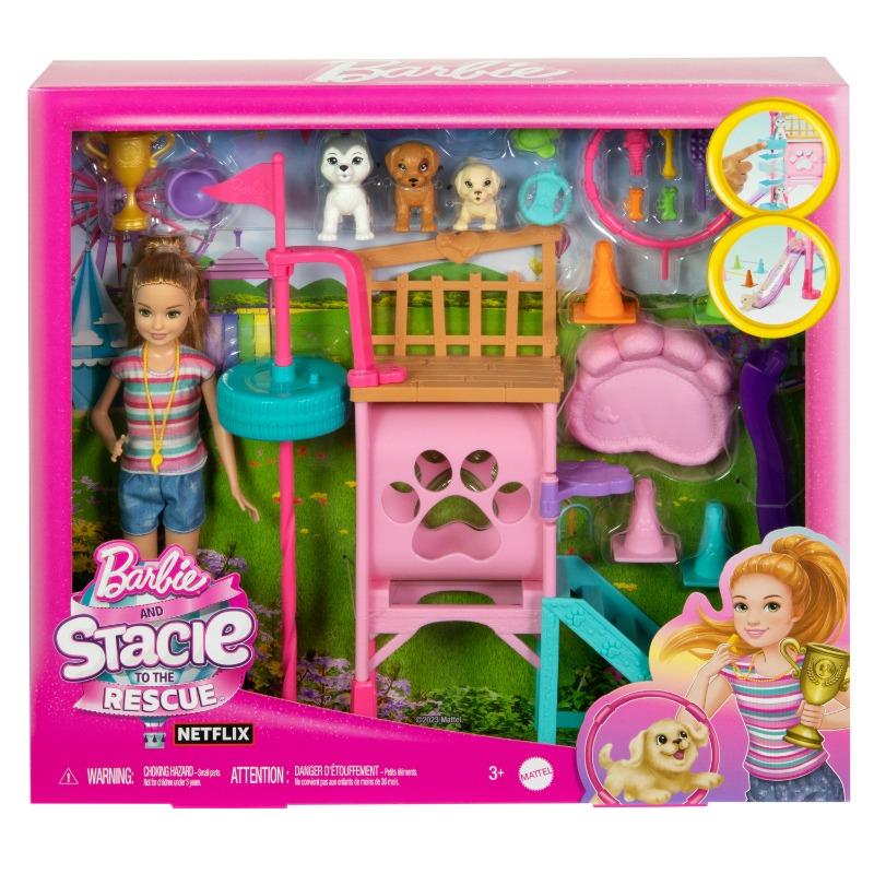 Barbie Obstacle Course Playset with Doll and 3 Puppies 20 Pieces